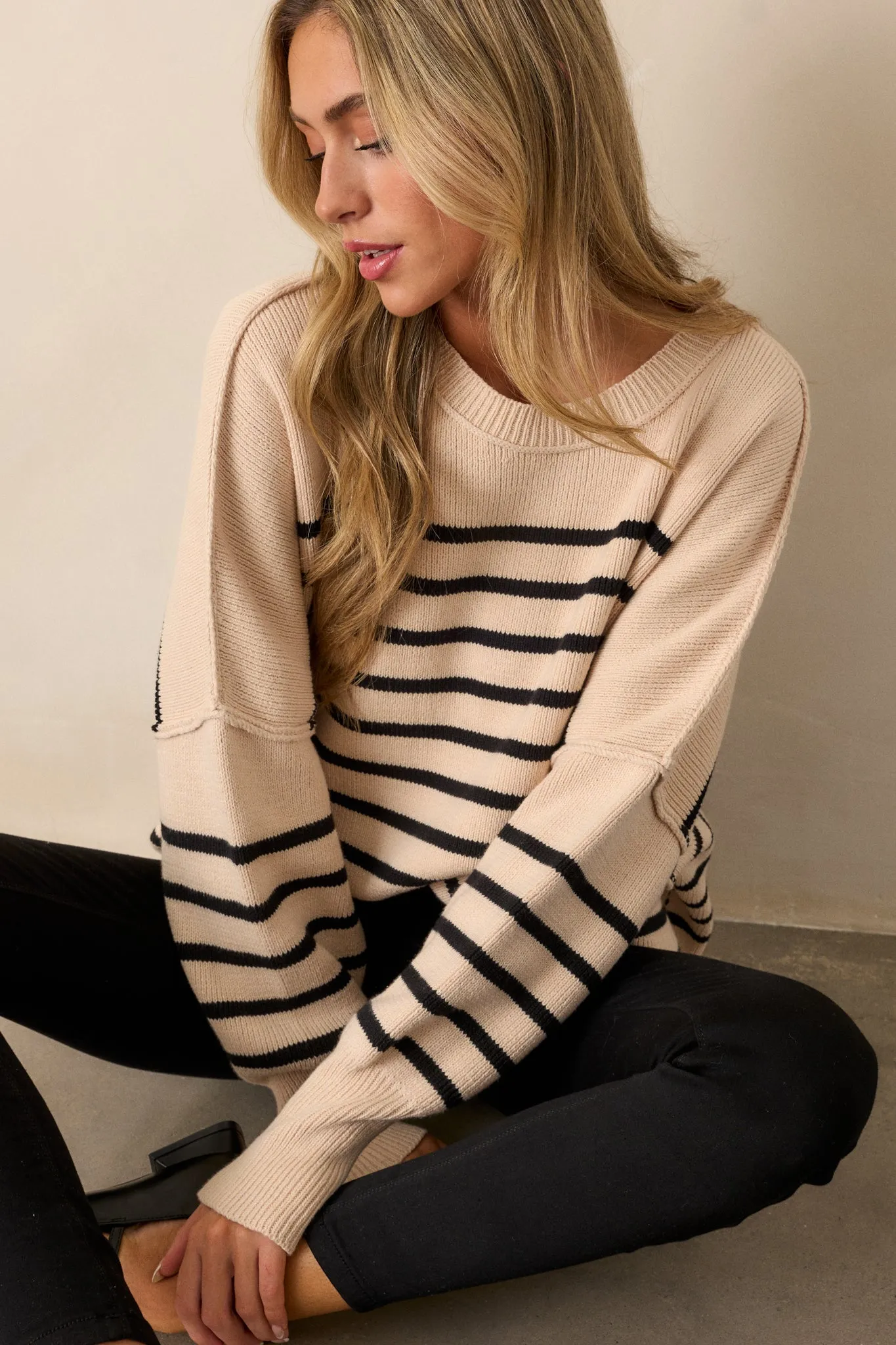 Whispering Woods Beige Stripe Knit Sweater