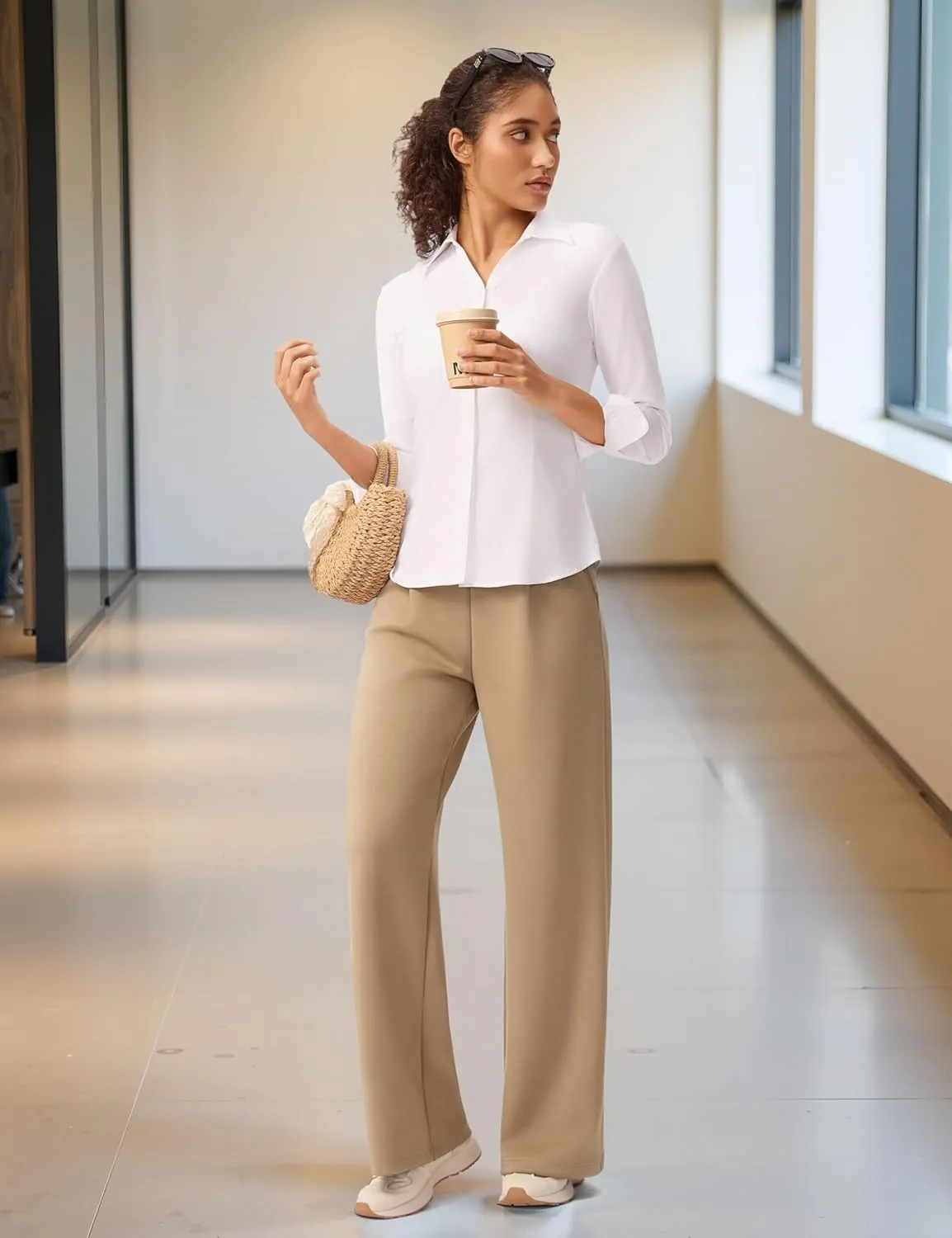 Wide Leg Pants for Women High Waist Relaxed Dress Pants with Pockets 30"