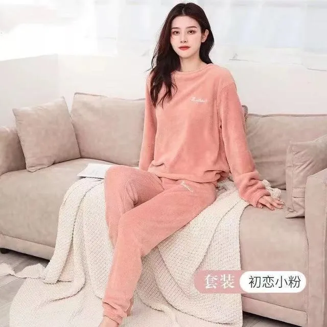 Wjczt In the Fall and Winter of New Coral Fleece Pajamas Fairy Female Thickening and Wool Flannel Lovely Warm Leisurewear Suit