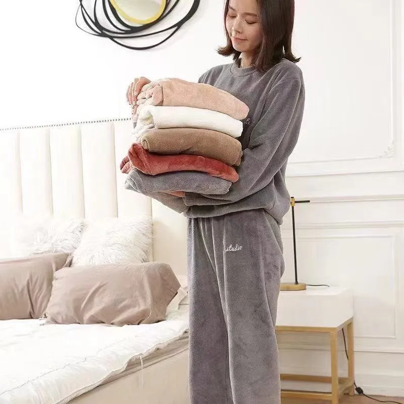 Wjczt In the Fall and Winter of New Coral Fleece Pajamas Fairy Female Thickening and Wool Flannel Lovely Warm Leisurewear Suit
