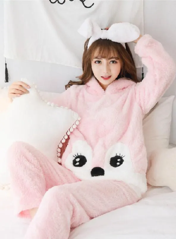 WOMEN PINK BIG EYE PAJAMAS VELVET SUIT