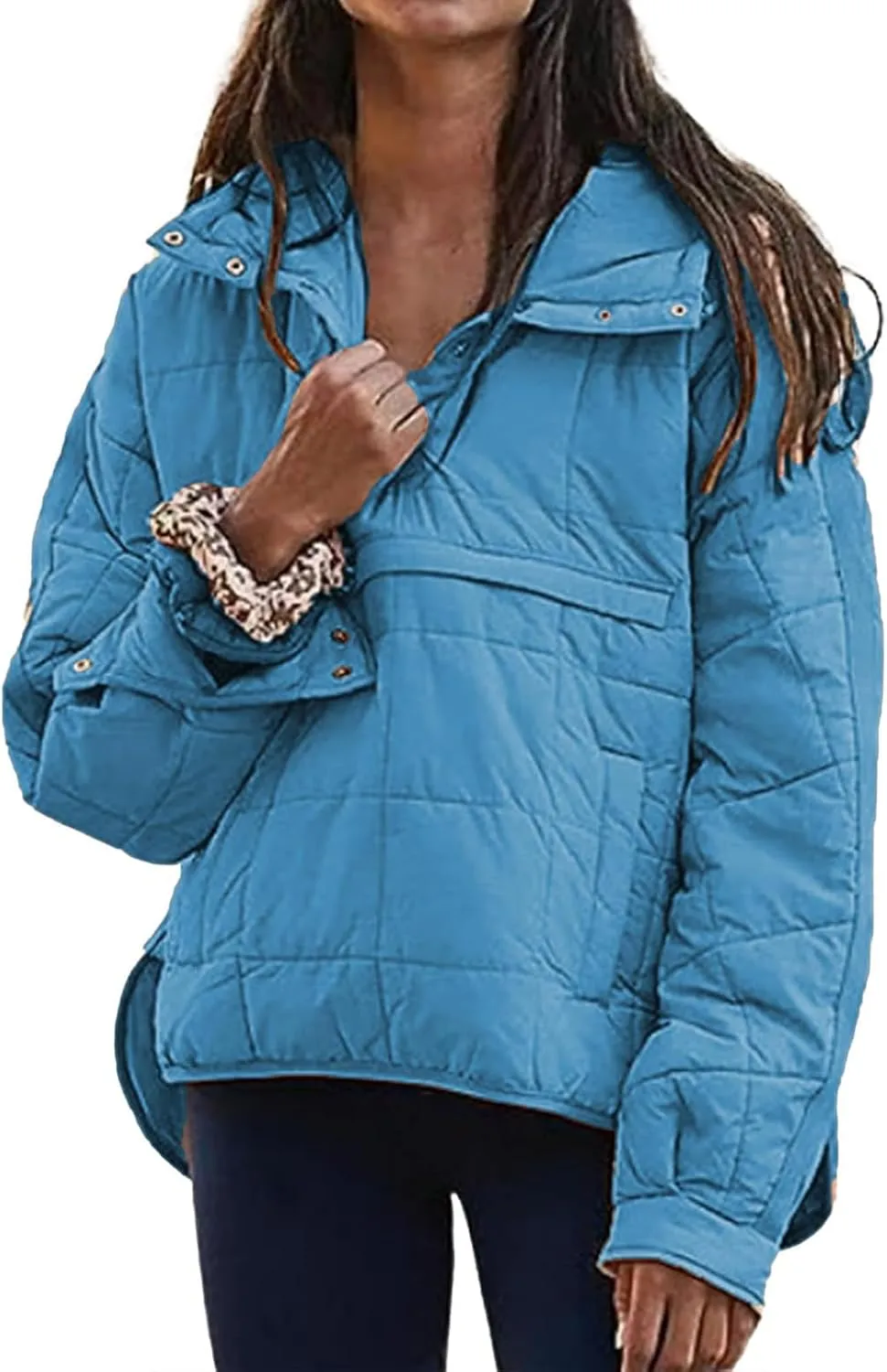 Womens Quilted Pullover Puffer Jacket Oversized Lightweight Hoodies Packable Winter Padded Coat Tops