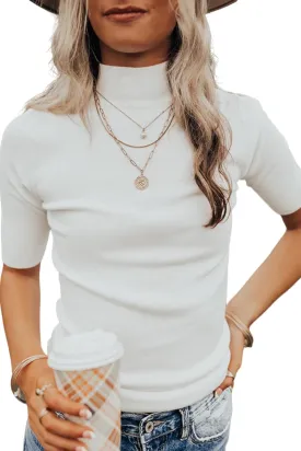 Women's Short Sleeve Mock Turtleneck Sweaters Business Casual Trendy Tops 2024 Fall Outfits