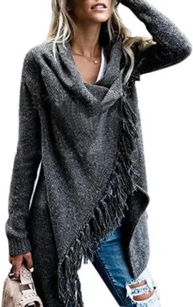 Womens Tassel Sweater Coat Cardigan Knitwear Open Front Speckled Fringe Sweater Outwear