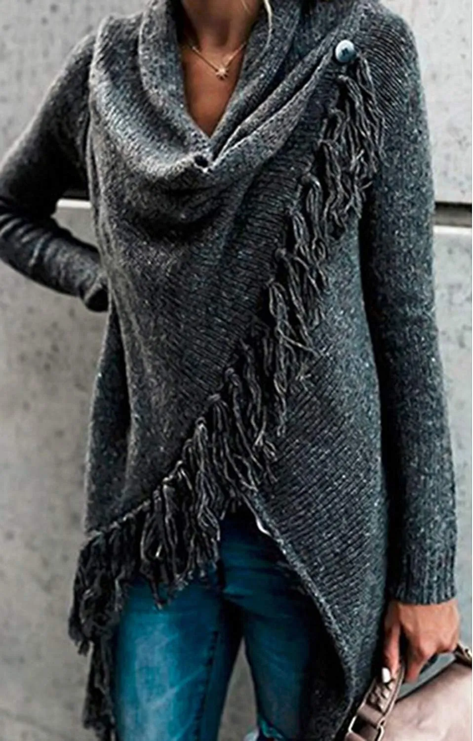 Womens Tassel Sweater Coat Cardigan Knitwear Open Front Speckled Fringe Sweater Outwear