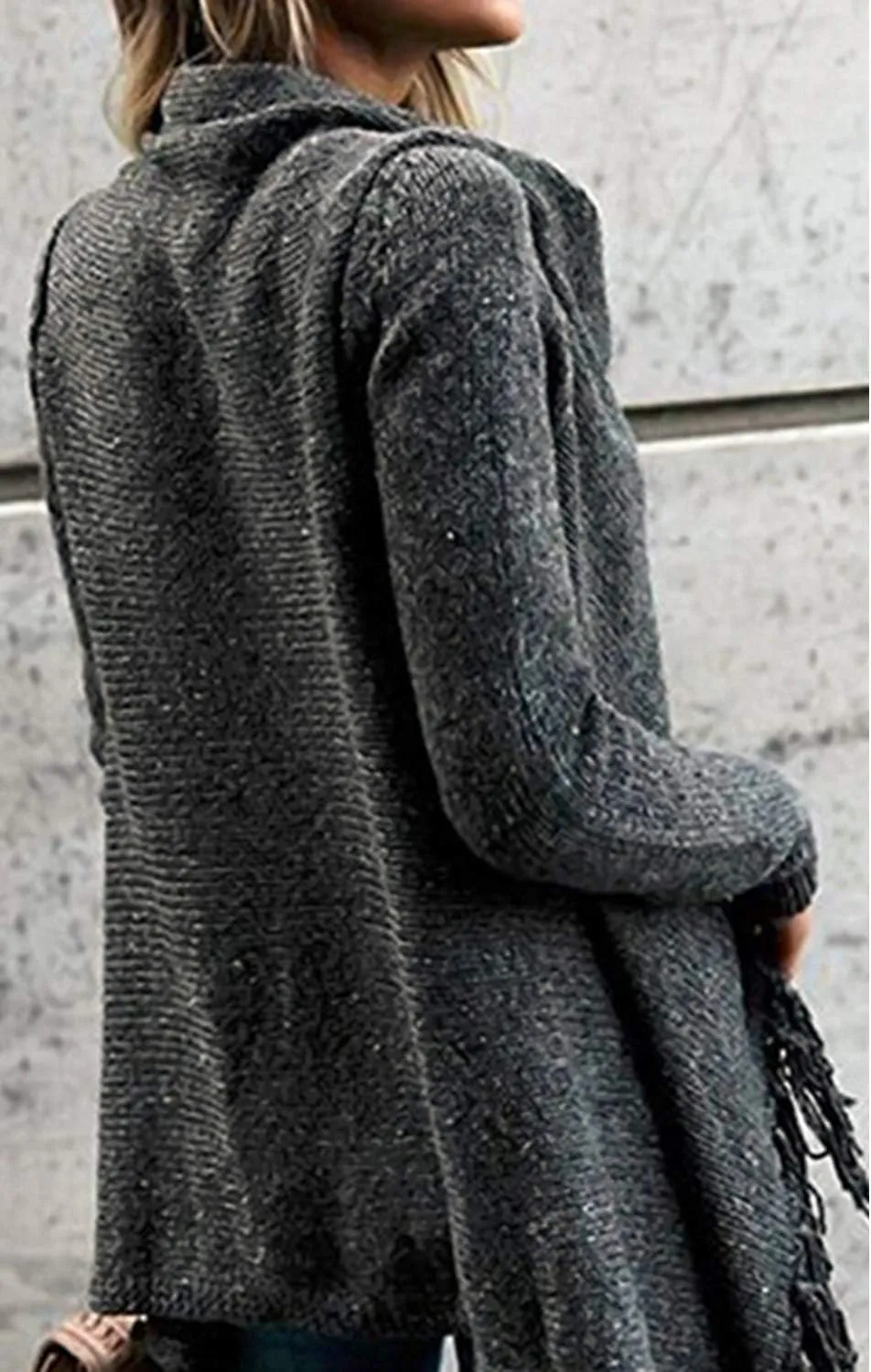 Womens Tassel Sweater Coat Cardigan Knitwear Open Front Speckled Fringe Sweater Outwear