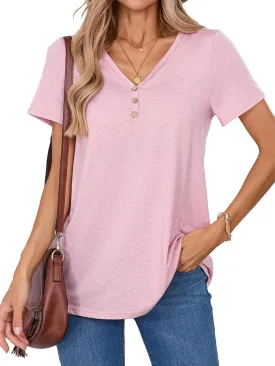 Women's V-Neck Short Sleeve Top T-Shirt Stretchy Relaxed Fit Blouse Lightweight Casual Loose Top Summer Travel