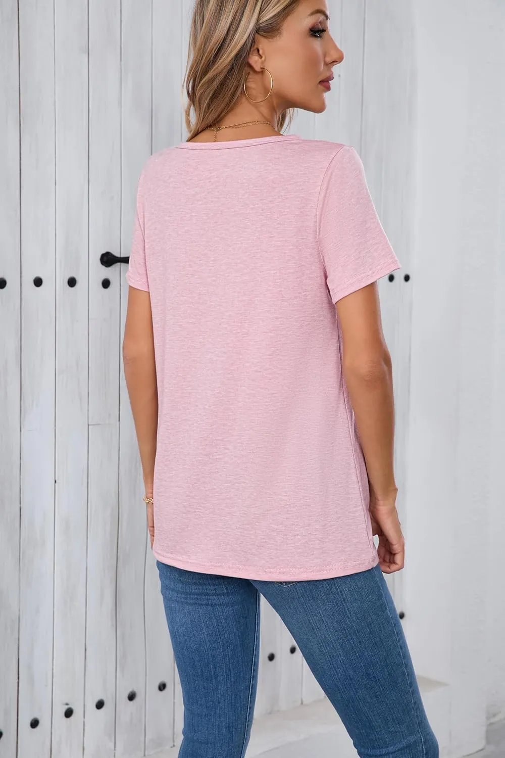 Women's V-Neck Short Sleeve Top T-Shirt Stretchy Relaxed Fit Blouse Lightweight Casual Loose Top Summer Travel