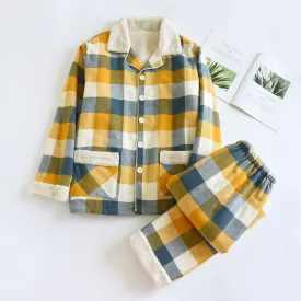 Yellow Cotton Flannel Plaid Pajama Set