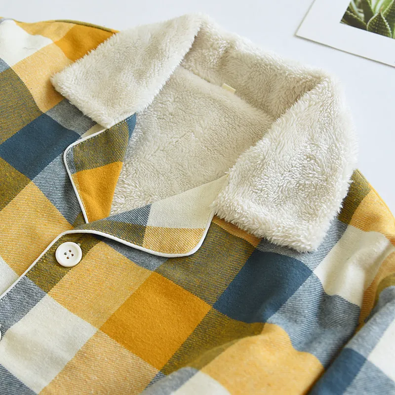 Yellow Cotton Flannel Plaid Pajama Set