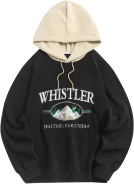 ZAFUL Men's Hooded Sweatshirt, Letter Mountain Graphic Embroidery Plush Fleece Casual Drawstring Pullover Hoodie