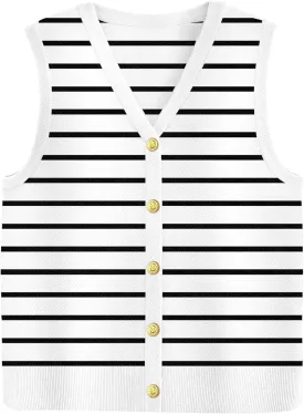 Zeagoo Womens Sweater Vest V Neck Button Down Shirts Trendy Knit Sleeveless Cardigan Top Shirt S-XXL